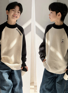 大E小e童装25冬新款男童女童仿水貂绒儿童洋气刺绣加绒毛衣27025