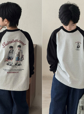 大E小e童装秋装新款男童女童美式运动厚T恤儿童刺绣卫衣上衣5558