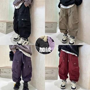 嗨大E小e童装冬季新款男童女童街舞工装裤一体绒加绒裤裤子6602