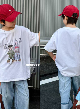 牛哆哆童装25夏装新款男童女童国潮洋气短袖圆领T恤儿童上衣39117