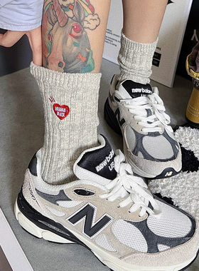 YouSocks秋冬粗针复古爱心刺绣袜子雪花竹节棉中筒袜毛线袜潮袜子