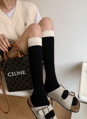 YouSocks日系甜美可爱拼色百搭少女小腿可堆堆袜显瘦秋冬百搭长袜