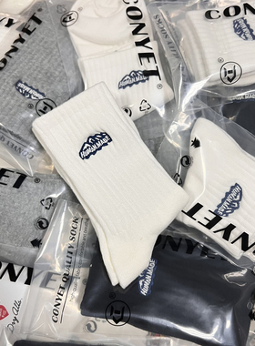 雪山日潮袜子human山脉刺绣纯棉运动中筒袜短袜男女情侣百搭ins潮