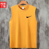 100%纯棉背心男无袖 打底上衣 加大码 t恤圆领汗衫 运动健身宽松砍袖