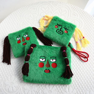 搞怪丑女收纳包红配绿辫子女孩卫生棉包化妆品收纳袋零钱小物包