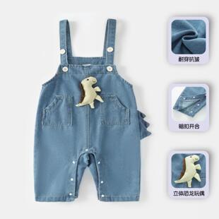 男宝宝牛仔背带裤春秋季软牛仔洋气婴幼儿休闲直筒裤儿童连体新款