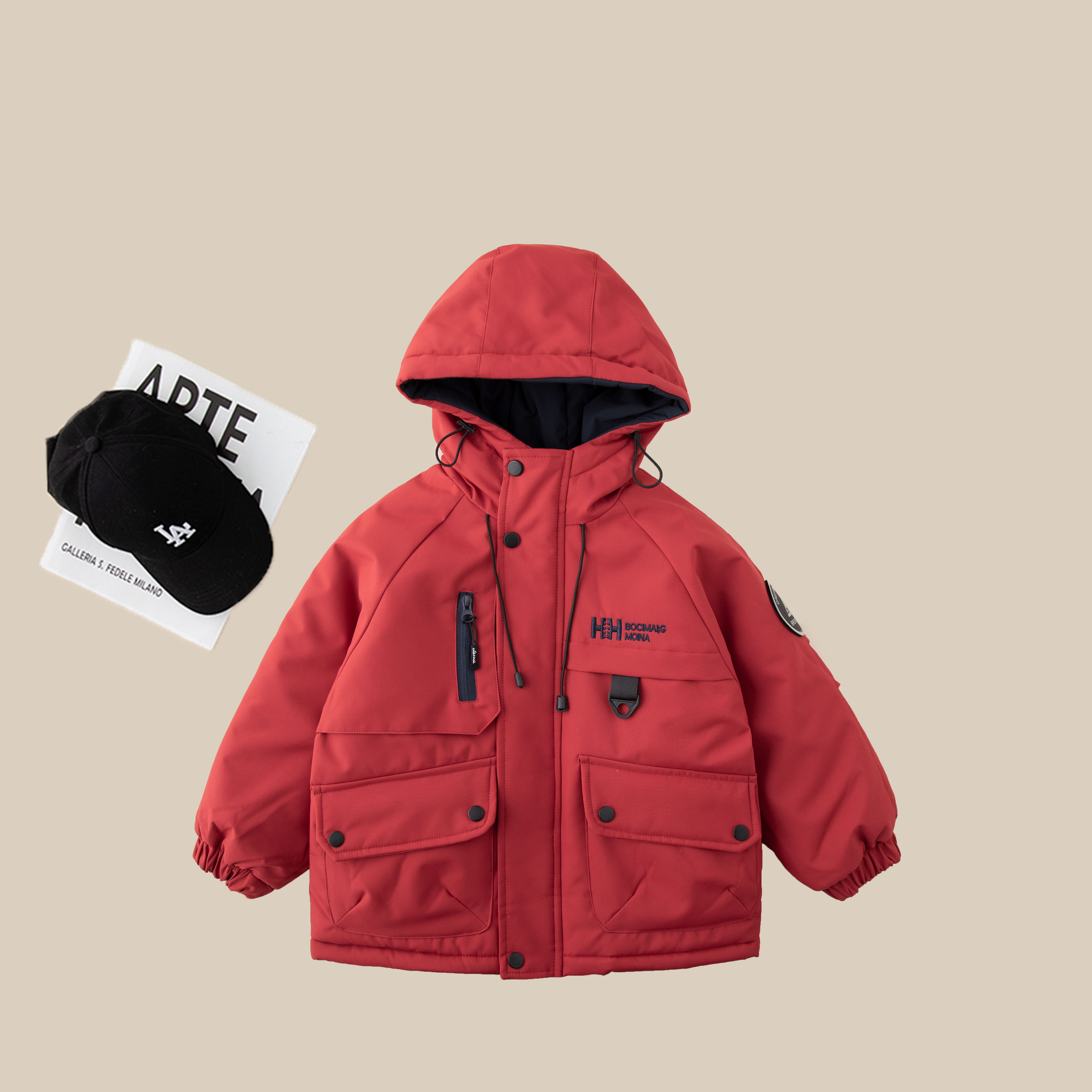 儿童棉服2025新款男童冬款夹棉加绒冲锋外套派克服BD8540华子童装