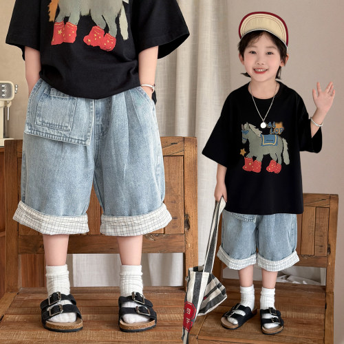 儿童七分裤子夏装薄款男童宽松牛仔裤夏季 BQ26230N