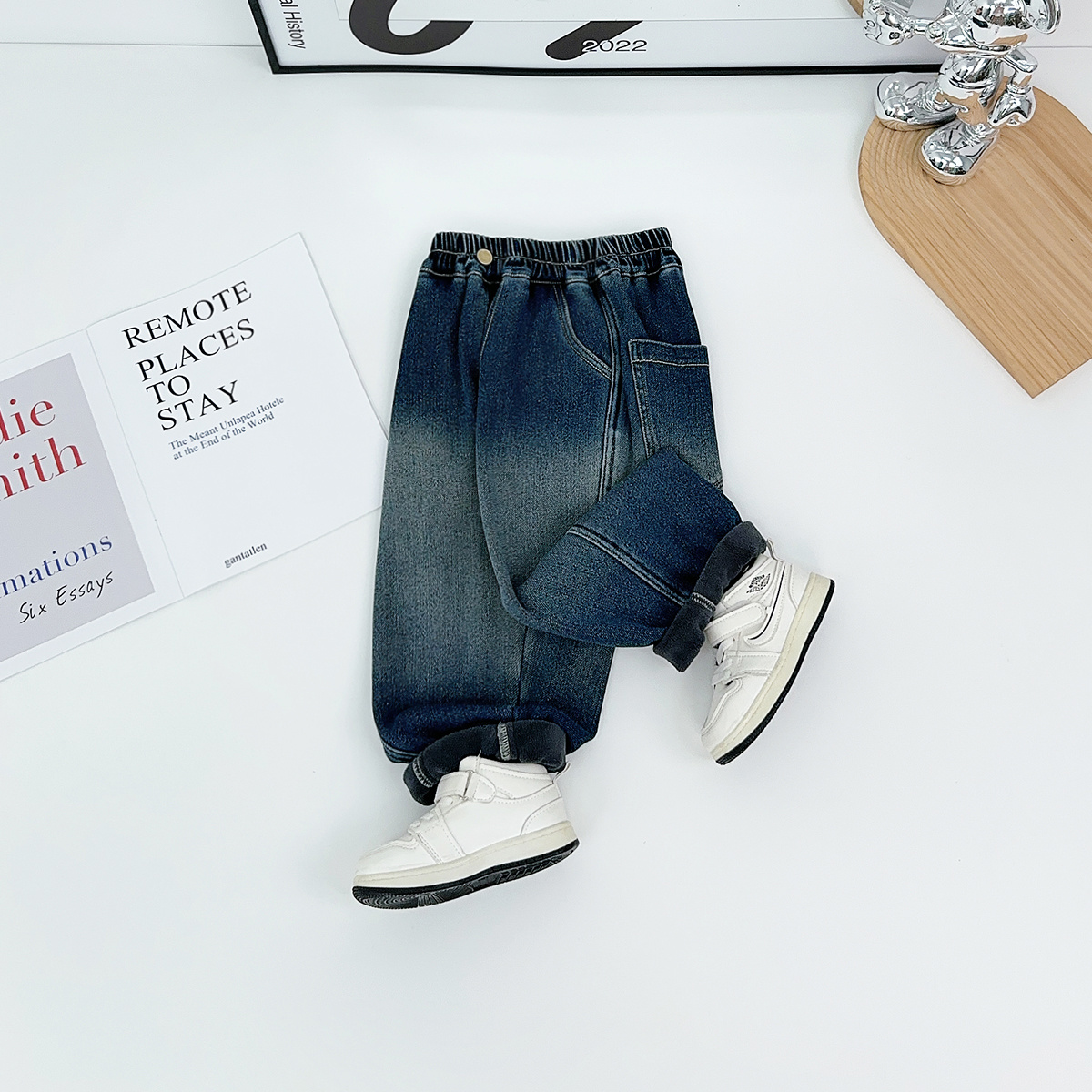 男童牛仔裤加绒加厚裤子儿童2025新款秋冬季潮JH110