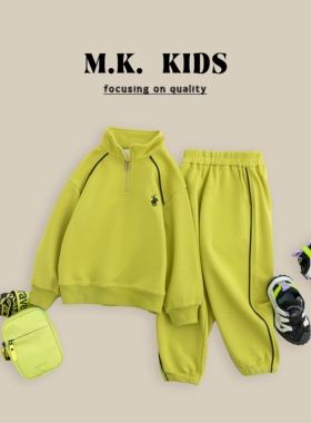 儿童春款立领套装拉链套衫套装POLO两件套男童女童CA80131