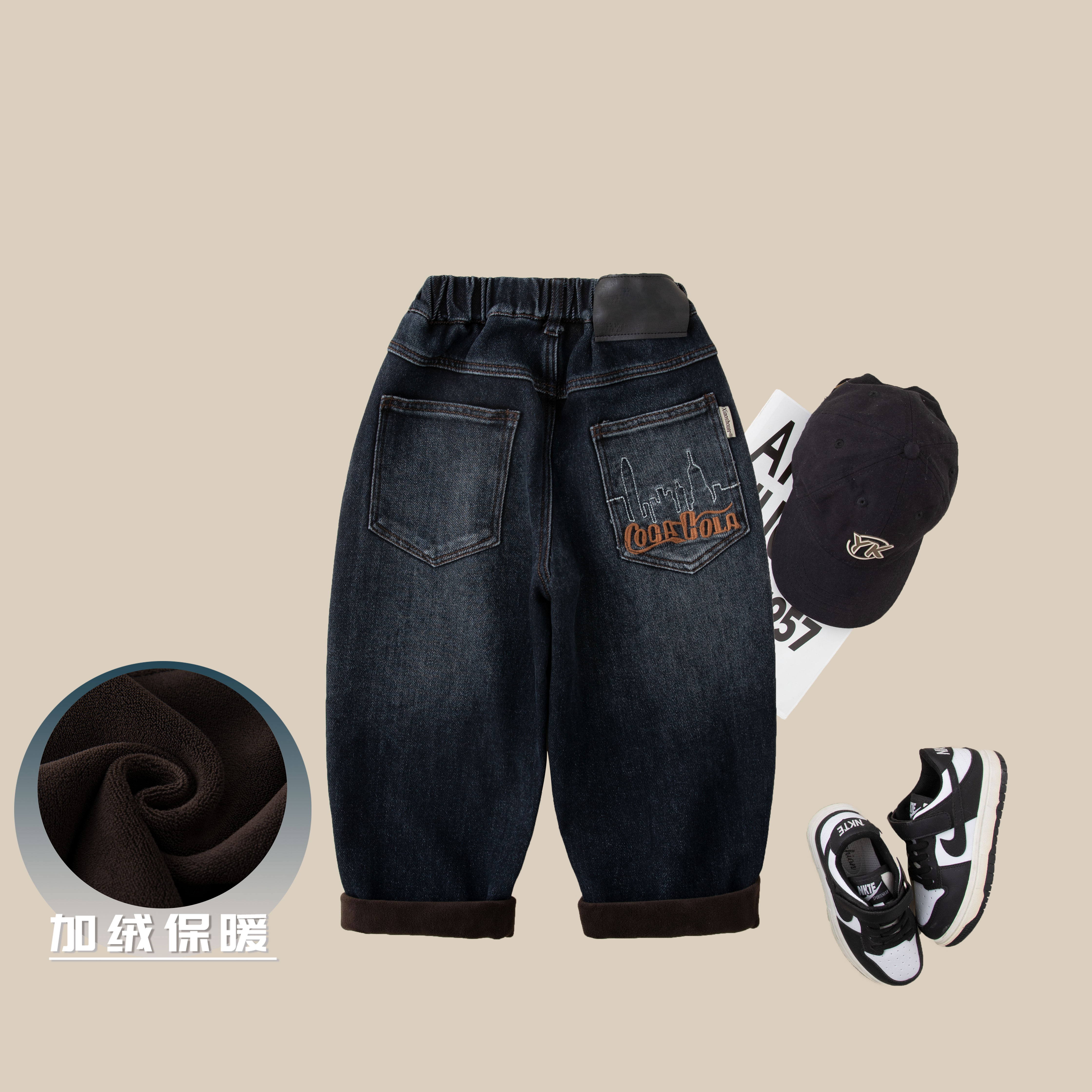 儿童加绒裤2025新款男童冬款潮流百搭休闲牛仔裤BD2898华子童装