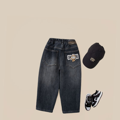 儿童裤子2025新款男童冬款潮流加绒休闲牛仔裤BD28581华子童装