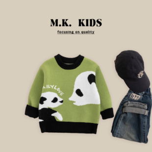 撞色潮流休闲QH9014 2024新款 MK童装 男童中大童儿童圆领毛衣秋季