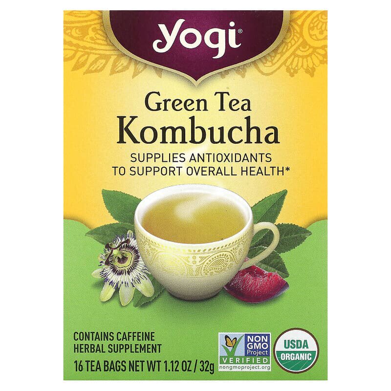 现货Yogi Tea 美味清爽绿茶柠檬草和康普茶薄荷西番莲李子抗氧化