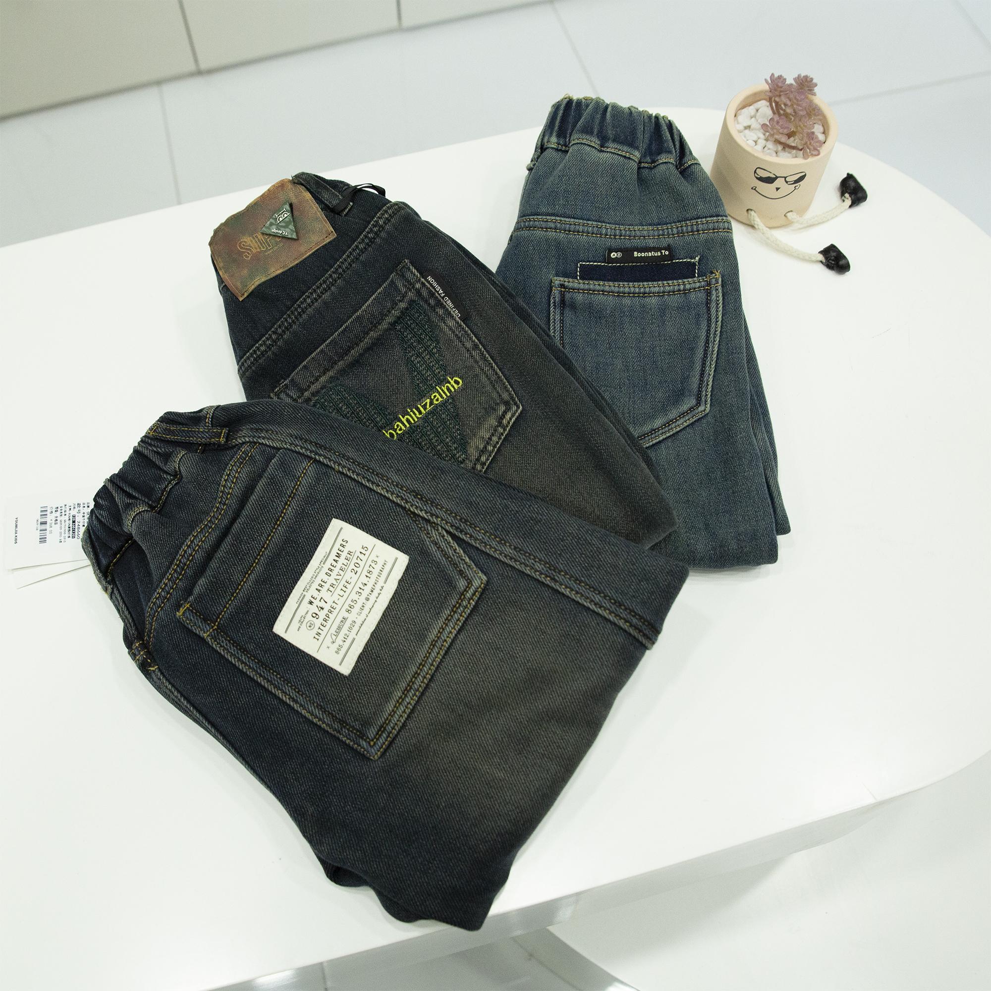 儿童好面料加绒加厚弹力牛仔裤