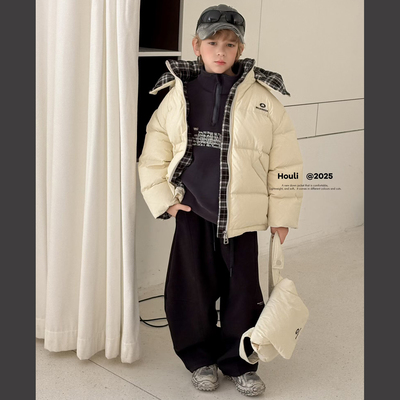 品牌正品！保真！国标90白鸭绒！男童女童超好看拼格子加厚羽绒服