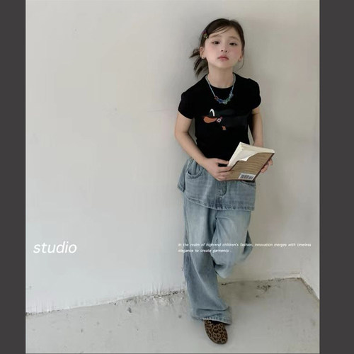 潮牌koala！亲子潮牌！女童超洋气板凳狗修身款短款辣妹T短袖T恤