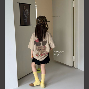 潮牌koala 女童中大童趣味米老鼠宽松大版 圆领短袖 T恤 高端童装