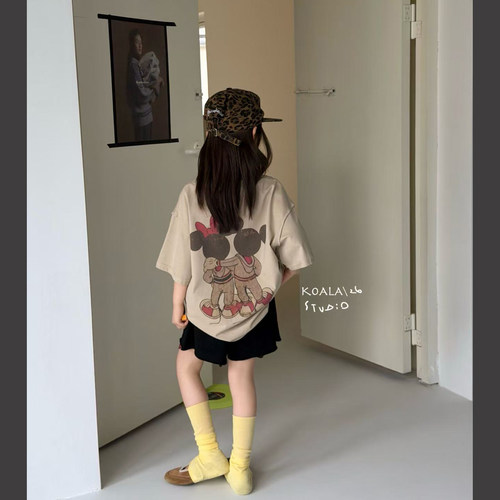 潮牌koala！高端童装！女童中大童趣味米老鼠宽松大版圆领短袖T恤