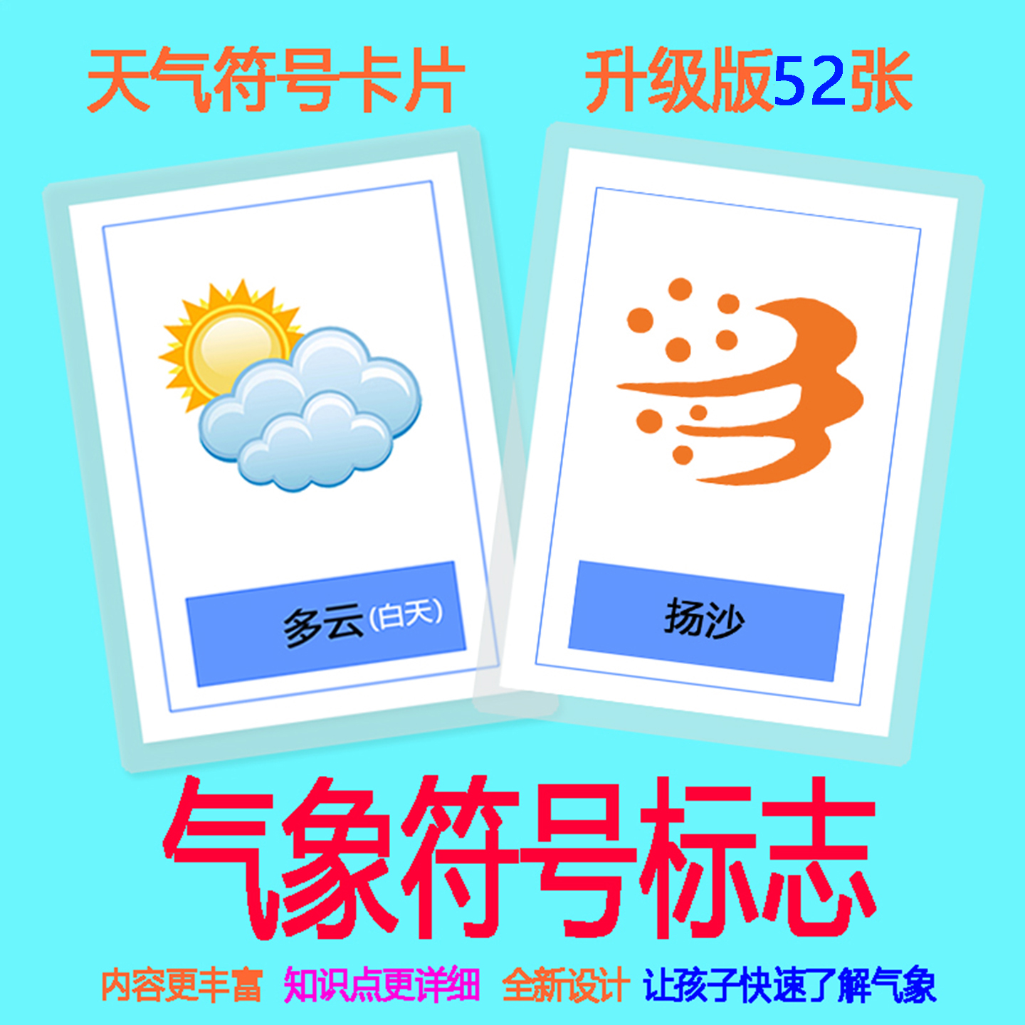 天气气象符号卡片气候预报季节认知幼儿园自闭症儿童康复训练教具