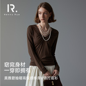 HENNY V领打底衫 RUE亨尼露秋冬女士美雅碧抽褶 高级感修身