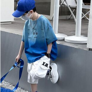 新款 漸變純棉中大童裝 男童短袖 t恤純棉夏季 上衣男童 兒童寶寶半袖