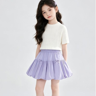 小清新童装儿童2026夏季高级女童短款花苞裙休闲学生中大童裙子