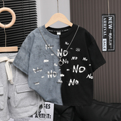 儿童炸街洋气上衣大童半袖 t恤2025新款 体恤潮酷 渐变短袖 男童夏季
