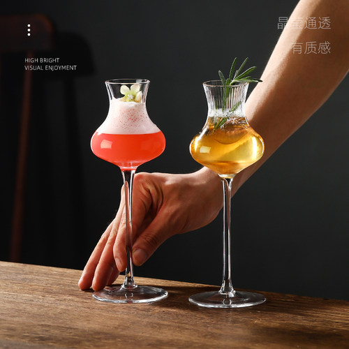 复古柳腰高脚杯新中式茶酒杯创意高颜值品鉴杯鸡尾酒杯咖啡玻璃杯