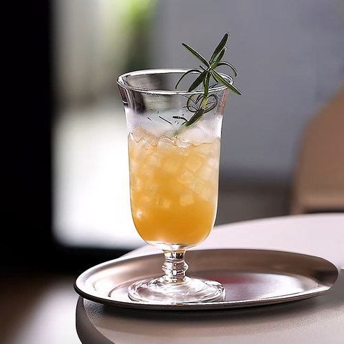 玻璃高脚咖啡杯高颜值果茶杯苏打气泡水杯果汁冷饮品杯鸡尾酒杯子