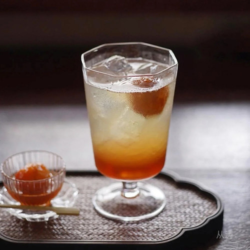 北欧风杯子网红餐厅高脚杯子日式锤纹冷饮杯甜品杯饮料杯鸡尾酒