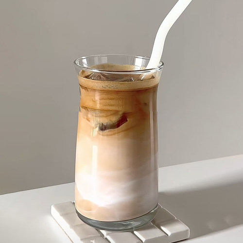 反口玻璃杯耐热玻璃杯冰拿铁咖啡杯水杯网红餐厅冷饮杯果汁奶茶杯