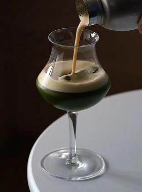 复古北欧风反口特调饮品杯高脚玻璃冰美式拿铁咖啡杯个性鸡尾酒杯