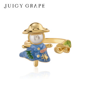 稻草人珍珠上开口戒指女创意设计高级感小众指环壳调节食指戒礼物