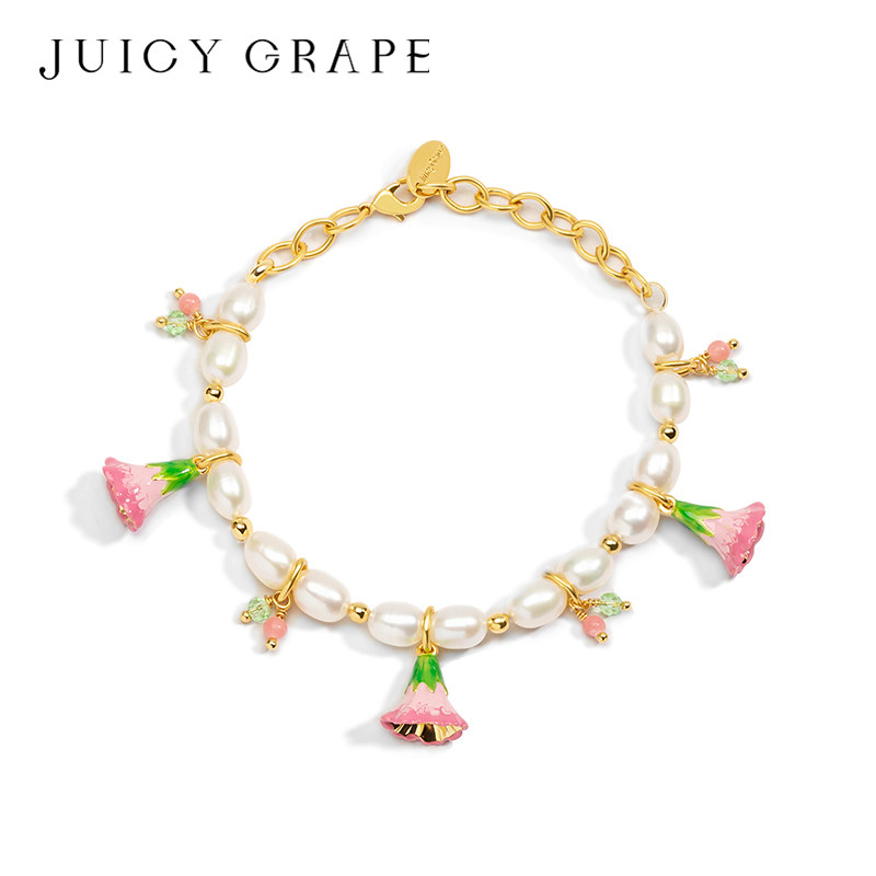 铃兰花朵天然珍珠手链女款气质时尚轻奢高级感珐琅手饰品手镯礼物