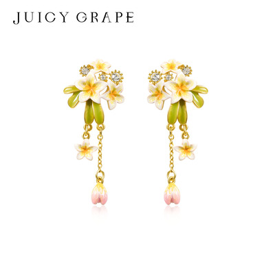 【莫奈画境】鸡蛋花珐琅耳环女