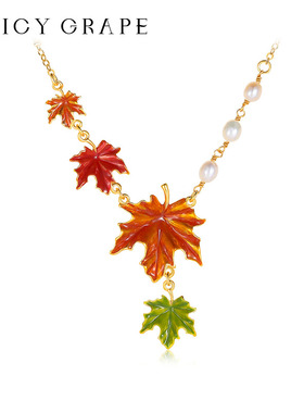 设计师款枫叶珐琅项链