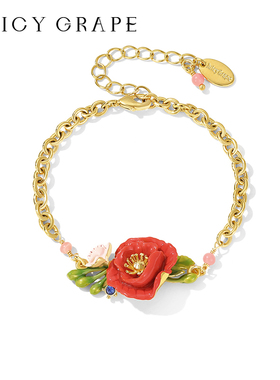 红色虞美人花朵手链女