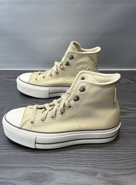 CONVERSE匡威 冬季All Star女子加绒高帮皮质厚底增高板鞋A11158C