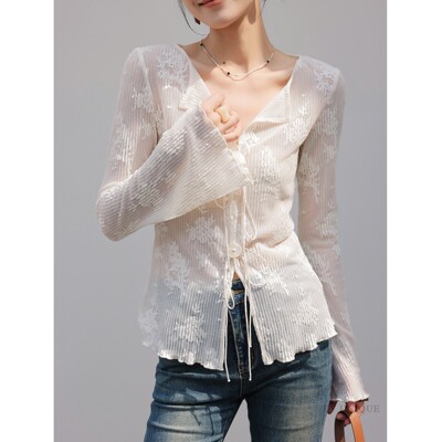 酒窝定制设计感长袖刺绣T恤上衣