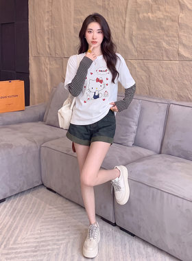时尚软糯时髦气质上衣印花气质温柔条纹纯色套头女装甜美学院清新