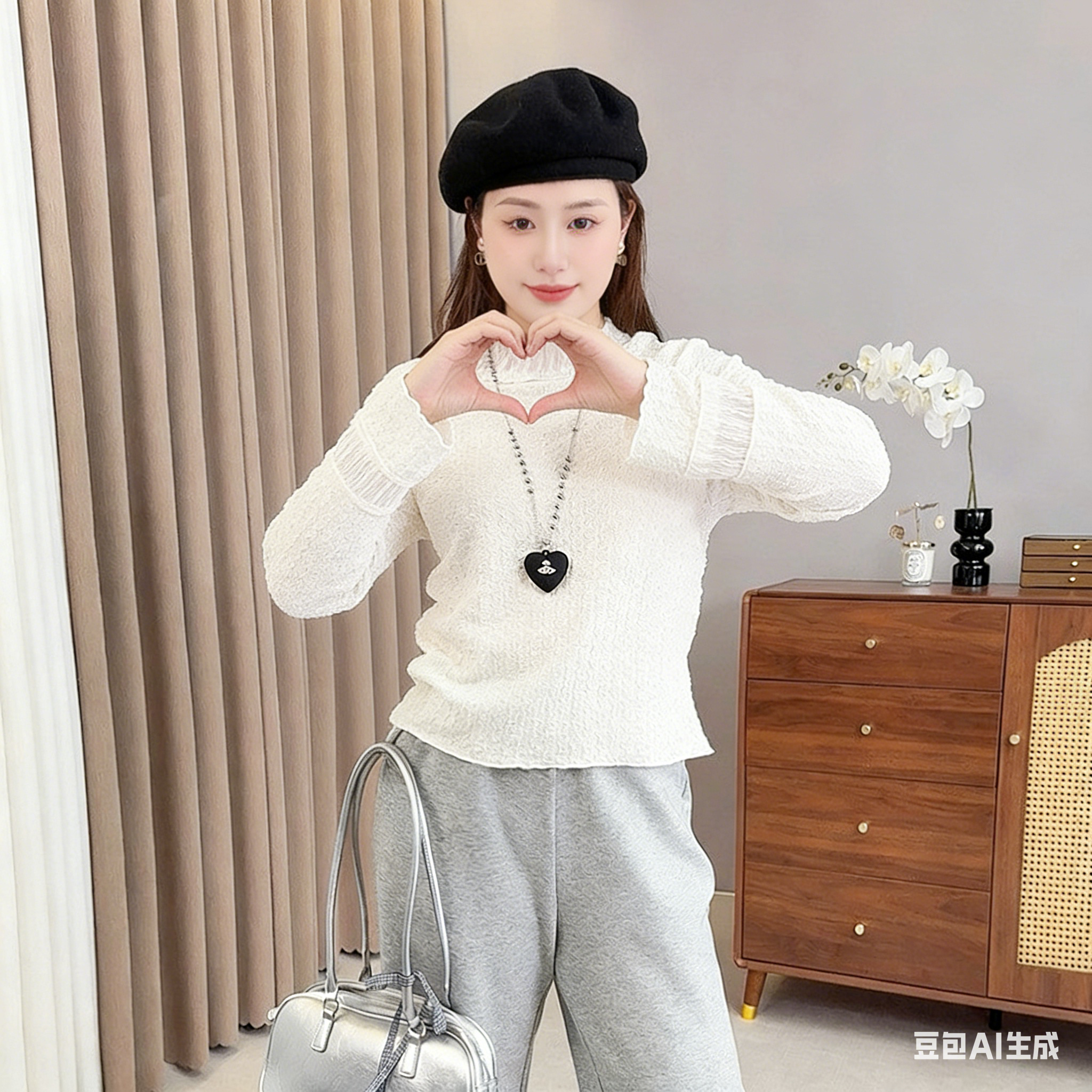 大码休闲波浪流苏长袖圆领内搭打底小衫针织舒适纯色贴身上衣女装