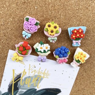 7个/套 玫瑰花束花朵造型创意图钉 毛毡软木板创意装饰按钉ins