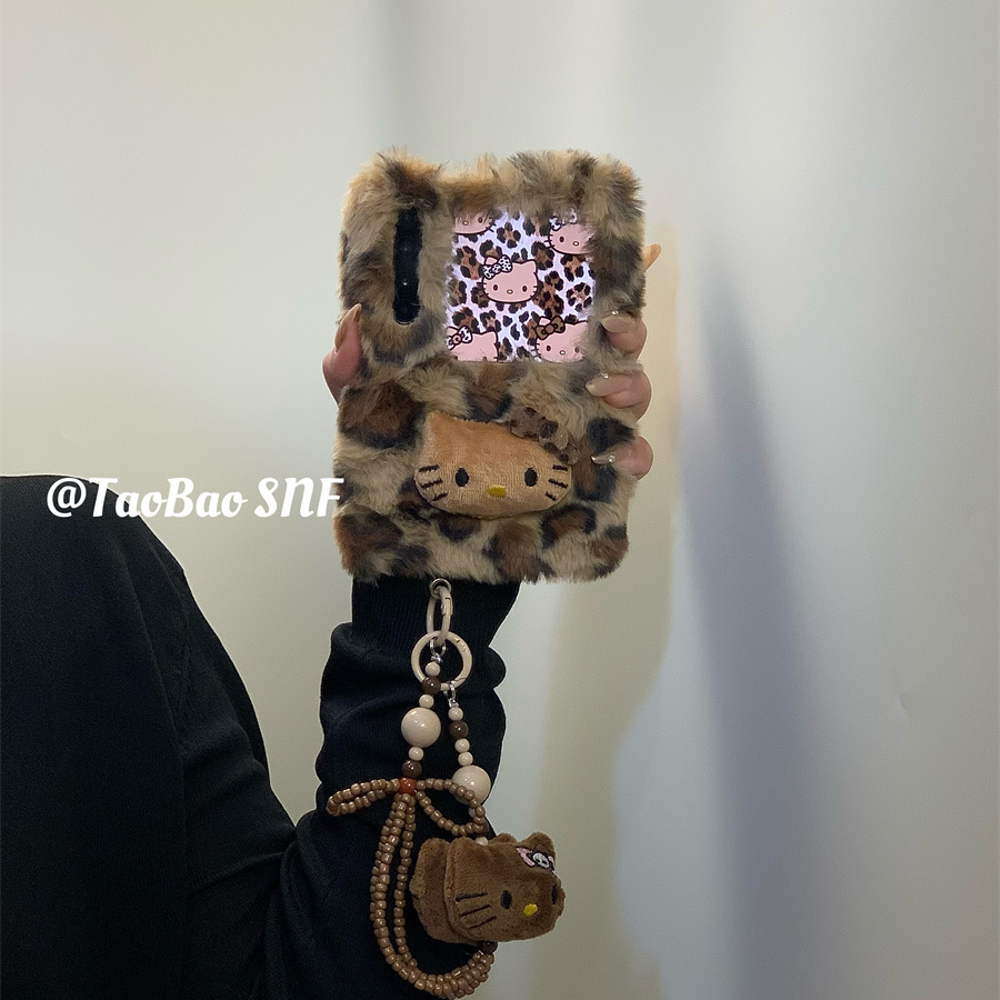 ins秋冬豹纹kt猫适用Pura X华为Pocket2手机壳小米MIXFlip2折叠FindN3Flip三星Zflip7/6/5/4nova女荣耀VFlip2