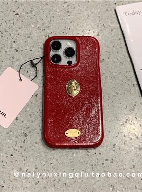 ins金色女孩头像皮质酒红色适用pura70pro+华为mate70/60/50/40/30pro手机壳p60pro气质高级感p50p40复古高级