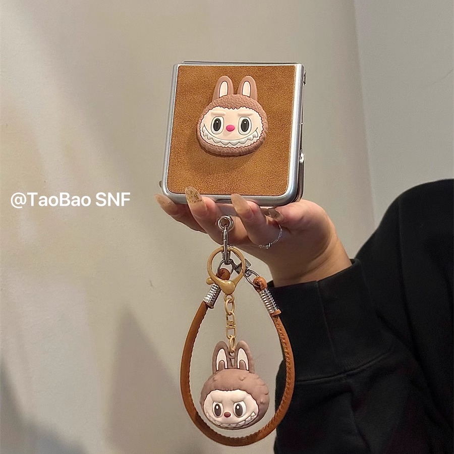 棕色皮纹拉布布适用novaFlip华为Pocket 2手机壳小米MIXFlip折叠FindN3Flip挂件手绳三星Zflip6/5/4荣耀VFlip