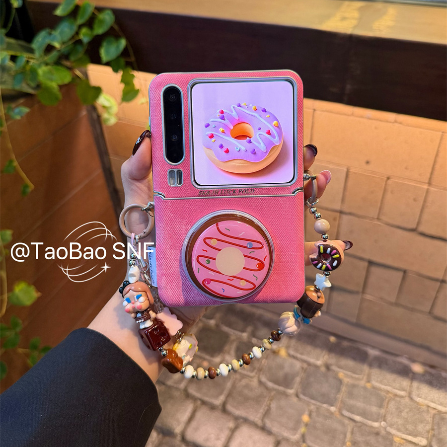 玫红甜甜圈磁吸支架适用Pura X华为Pocket2手机壳小米MIXFlip2折叠FindN3Flip三星Zflip7/6/5novaS荣耀VFlip2