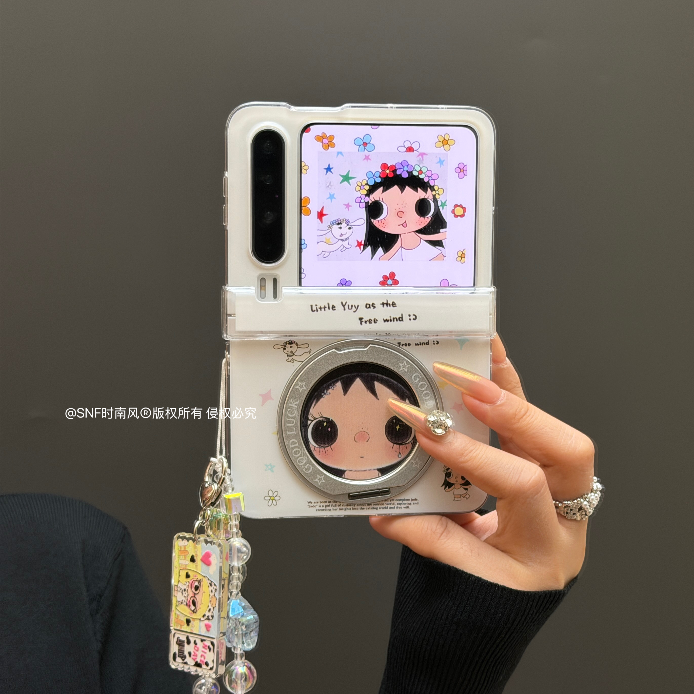 可爱小玉女旋转支架适用Pura X华为Pocket2手机壳小米MIXFlip2折叠屏FindN3Flip三星Zflip7/6/5中轴荣耀VFlip图片