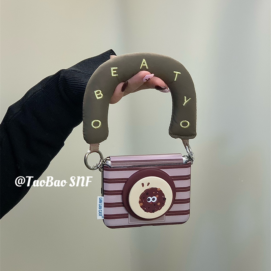 粉棕条纹磁吸饼干支架适用Pura X华为Pocket2手机壳小米MIXFlip2折叠FindN3Flip三星Zflip7/6/5nova荣耀VFlip