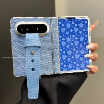 ins浅蓝皮质纹腕带适用华为Pura X Max手机壳折叠屏左右PuraXMax典藏版阔折叠屏磁吸双中轴保护男女款高级感
